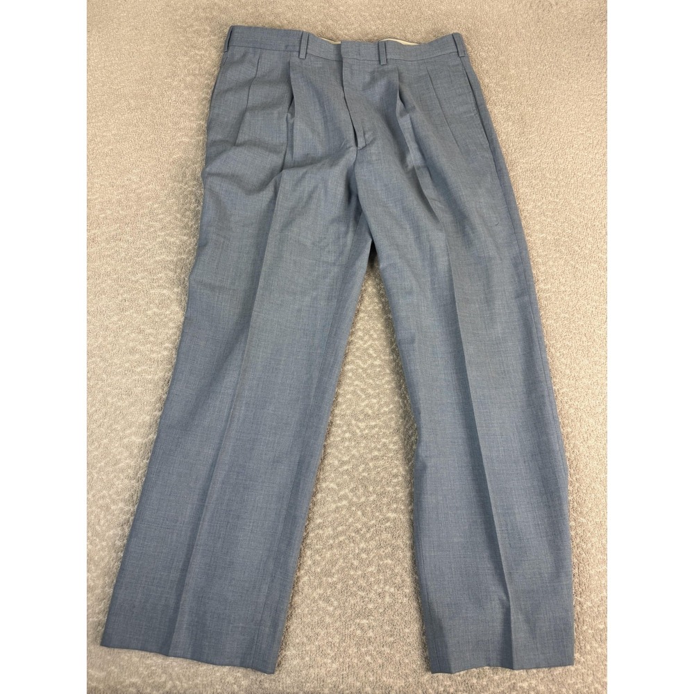 Farah Vintage Dress Pants Mens 35x29 Blue Pleated Straight‎ Classic Business